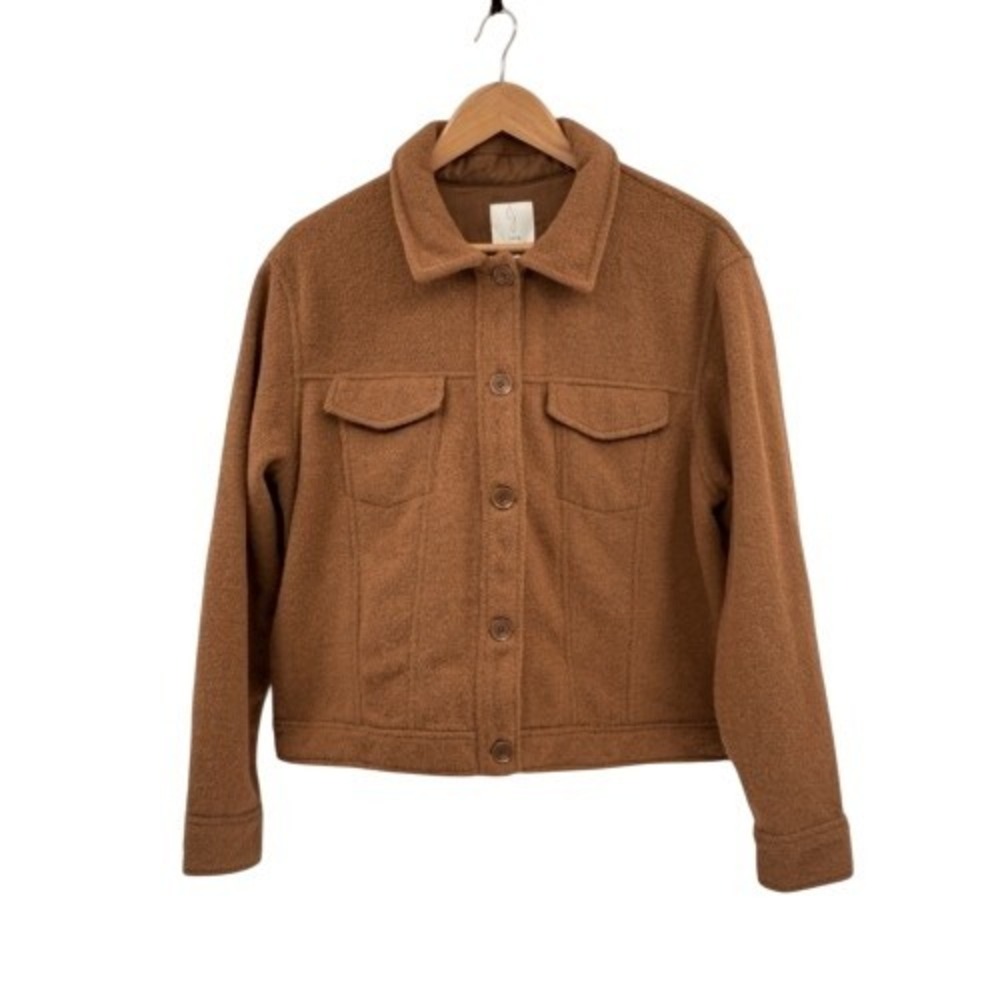 Joie Burton Down Shacket Shirt Jacket Trucker‎ Women Size XL Camel Brown